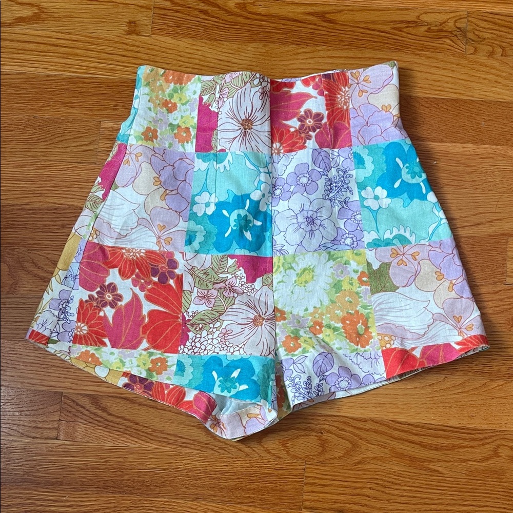 Zimmermann High Waist Floral Patchwork Shorts